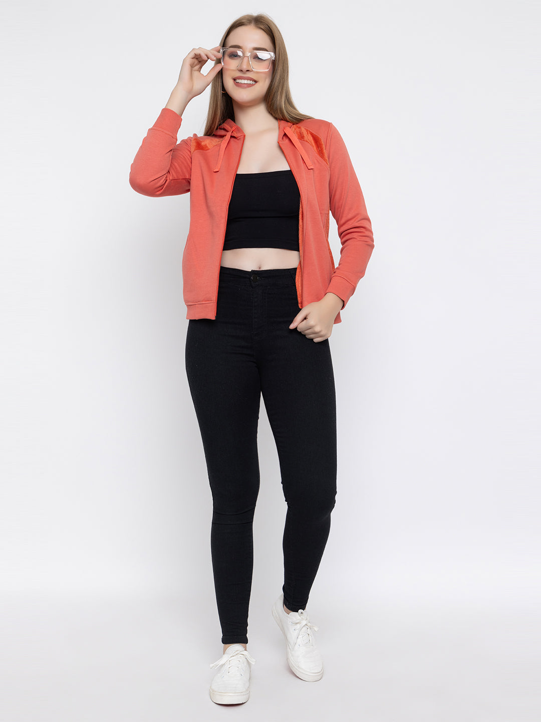 ANGELBELLS Women Designer Hoodie Sweatshirt (6432 FH - CORAL)