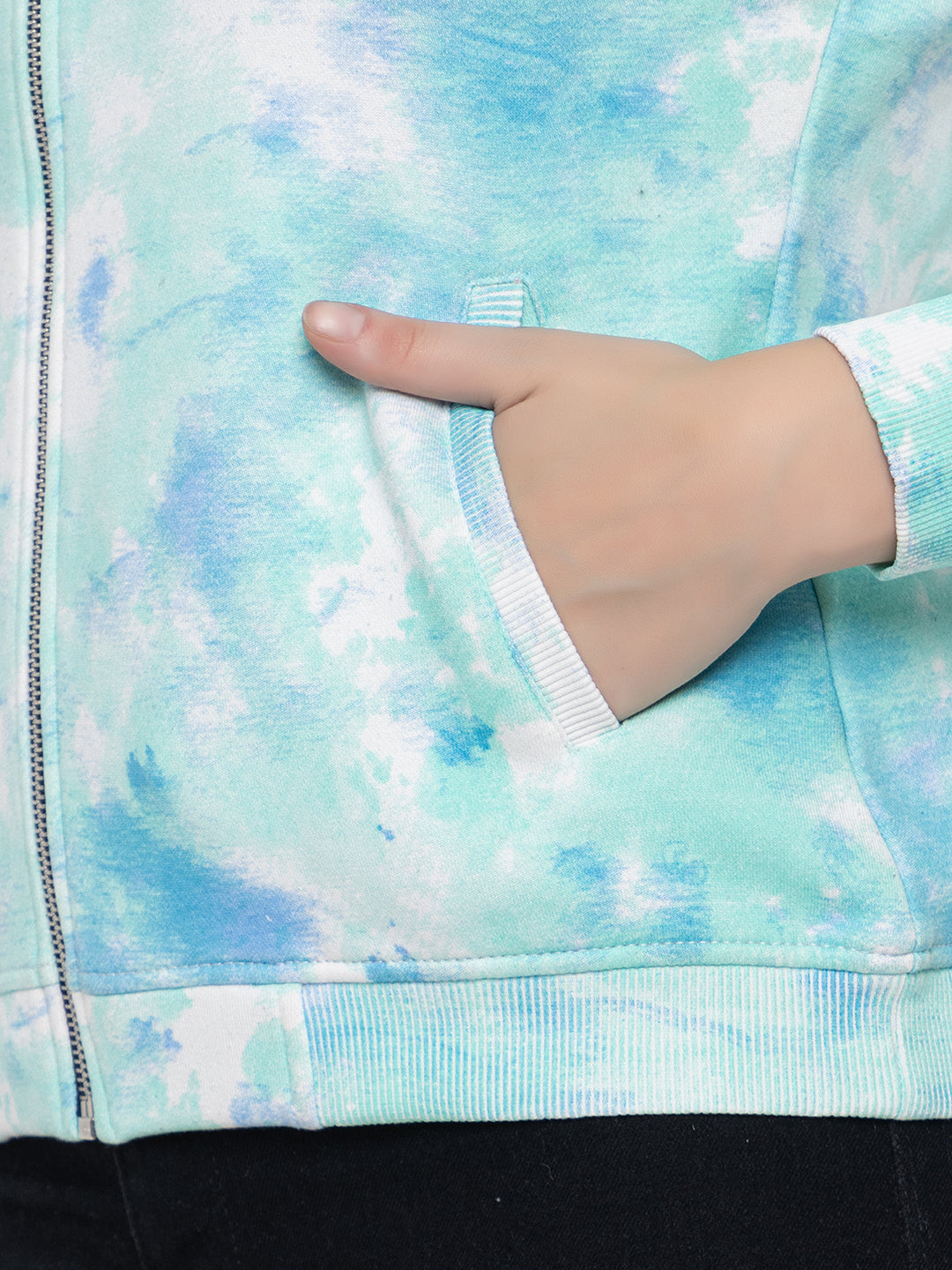 ANGELBELLS Women's Sea Green Tie N Dye Zip-Up Jacket – Stylish & Comfortable Outerwear