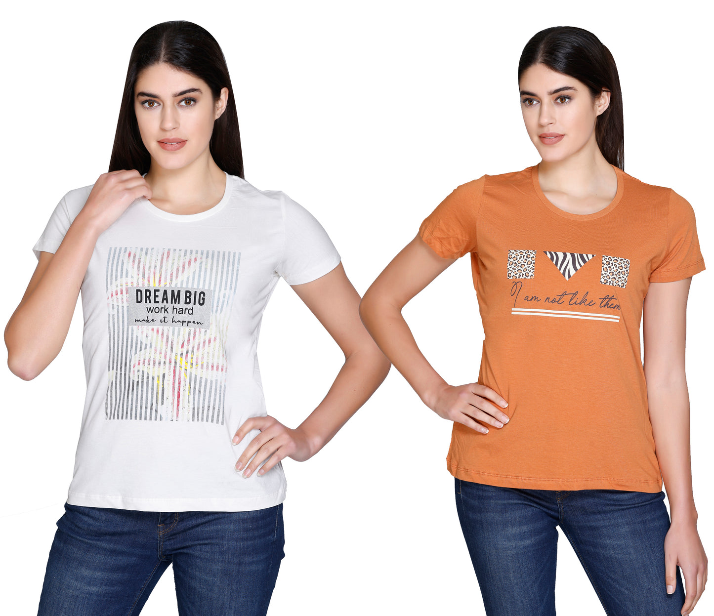 Women's Cotton Premium Printed T-shirts Pack of Two