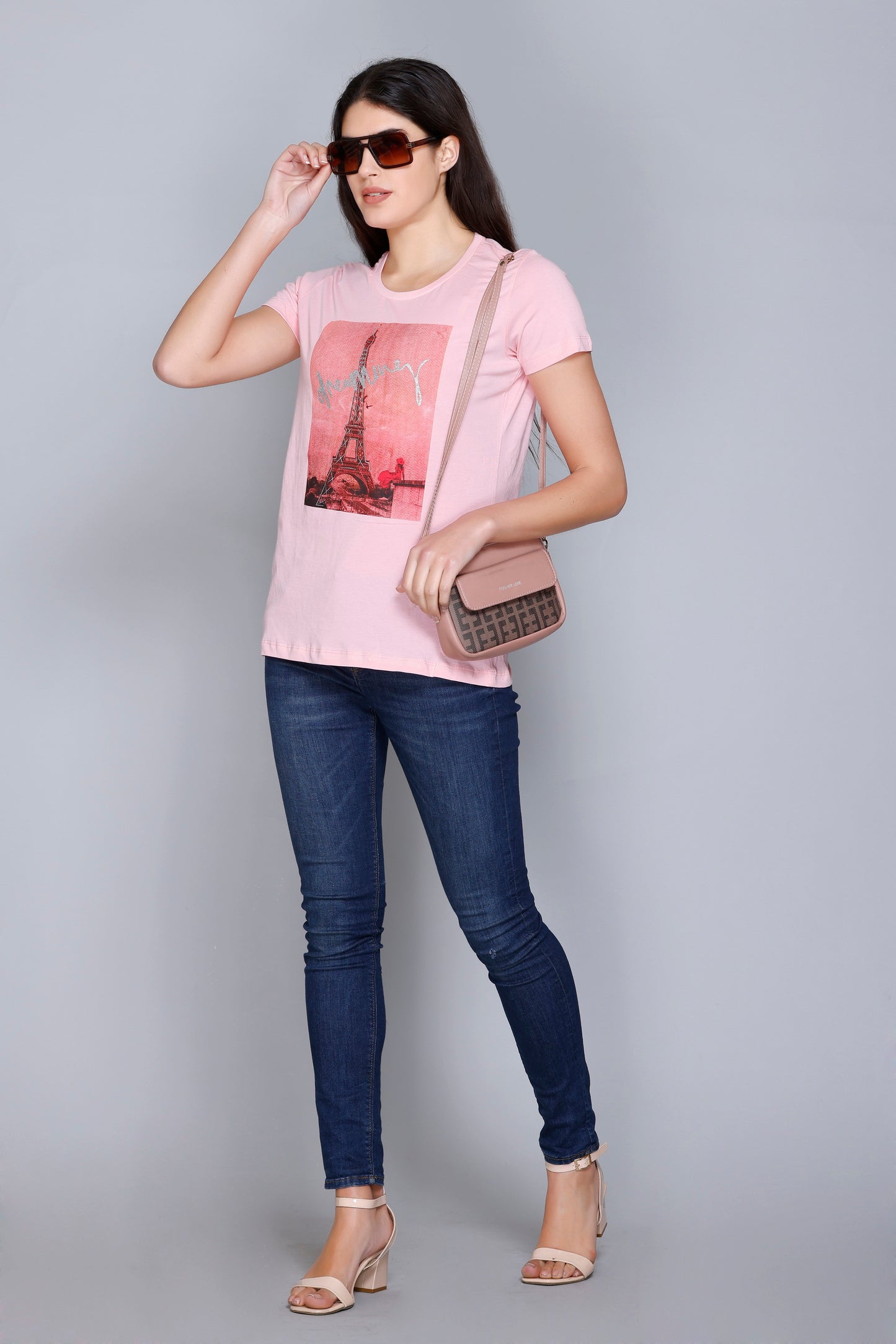 Eiffel Tower Graphic Tee – Elegant Light Pink Paris-Inspired T-Shirt | ANGELBELLS