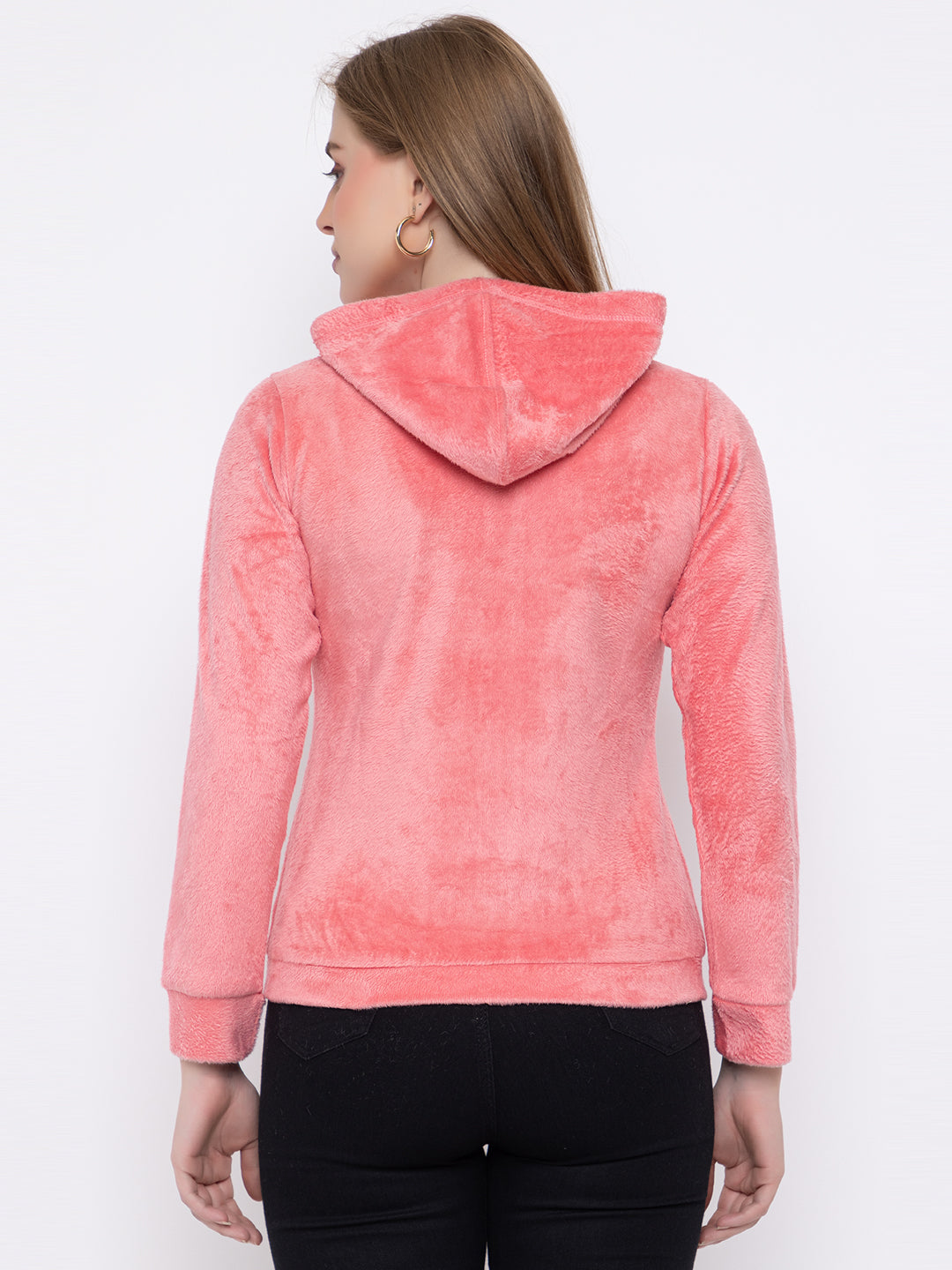 ANGELBELLS Women’s Pink Velvet Hoodie – Soft & Cozy Full-Zip Sweatshirt