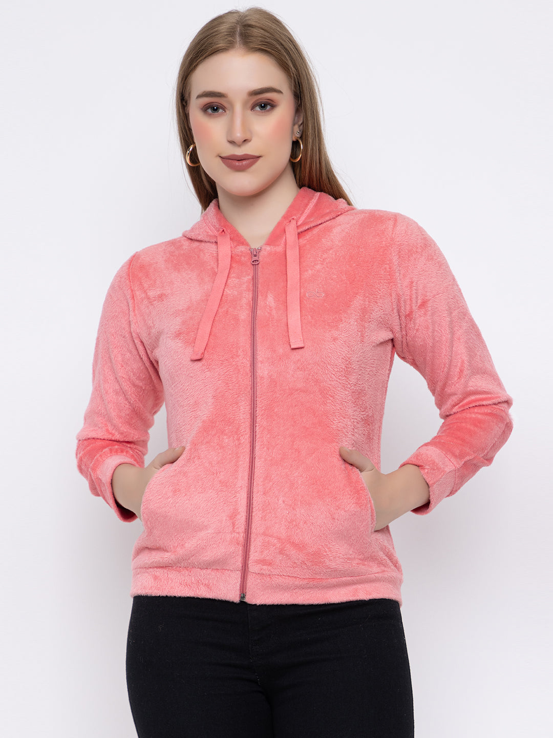 ANGELBELLS Women’s Pink Velvet Hoodie – Soft & Cozy Full-Zip Sweatshirt