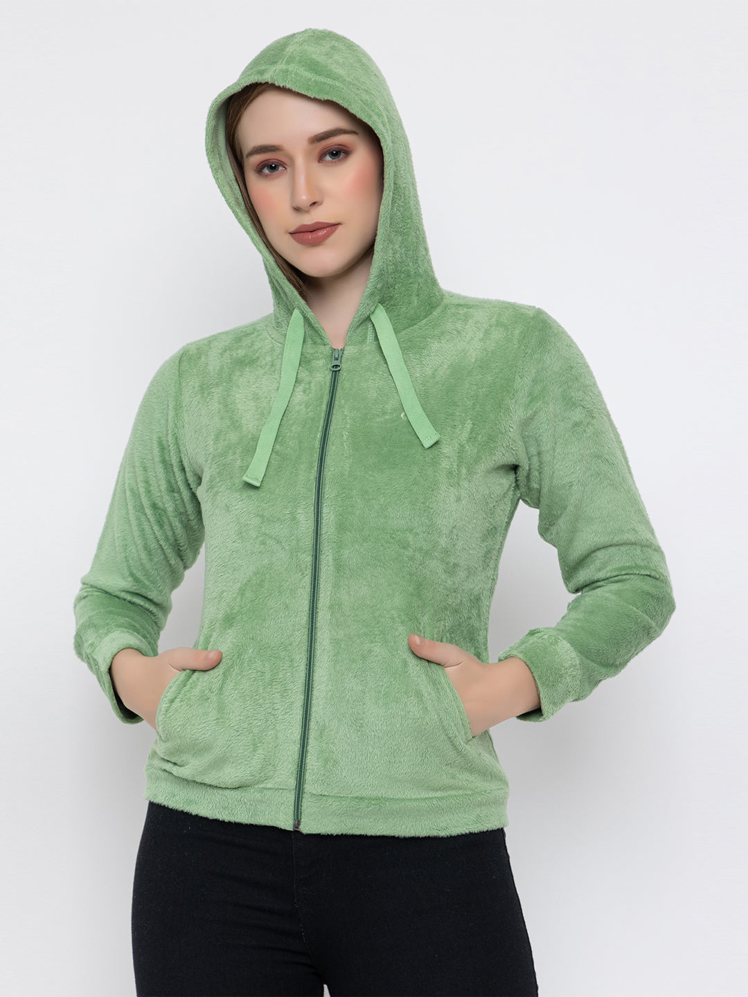 ANGELBELLS Women’s  Kiwi Velvet Hoodie – Soft & Cozy Full-Zip Sweatshirt