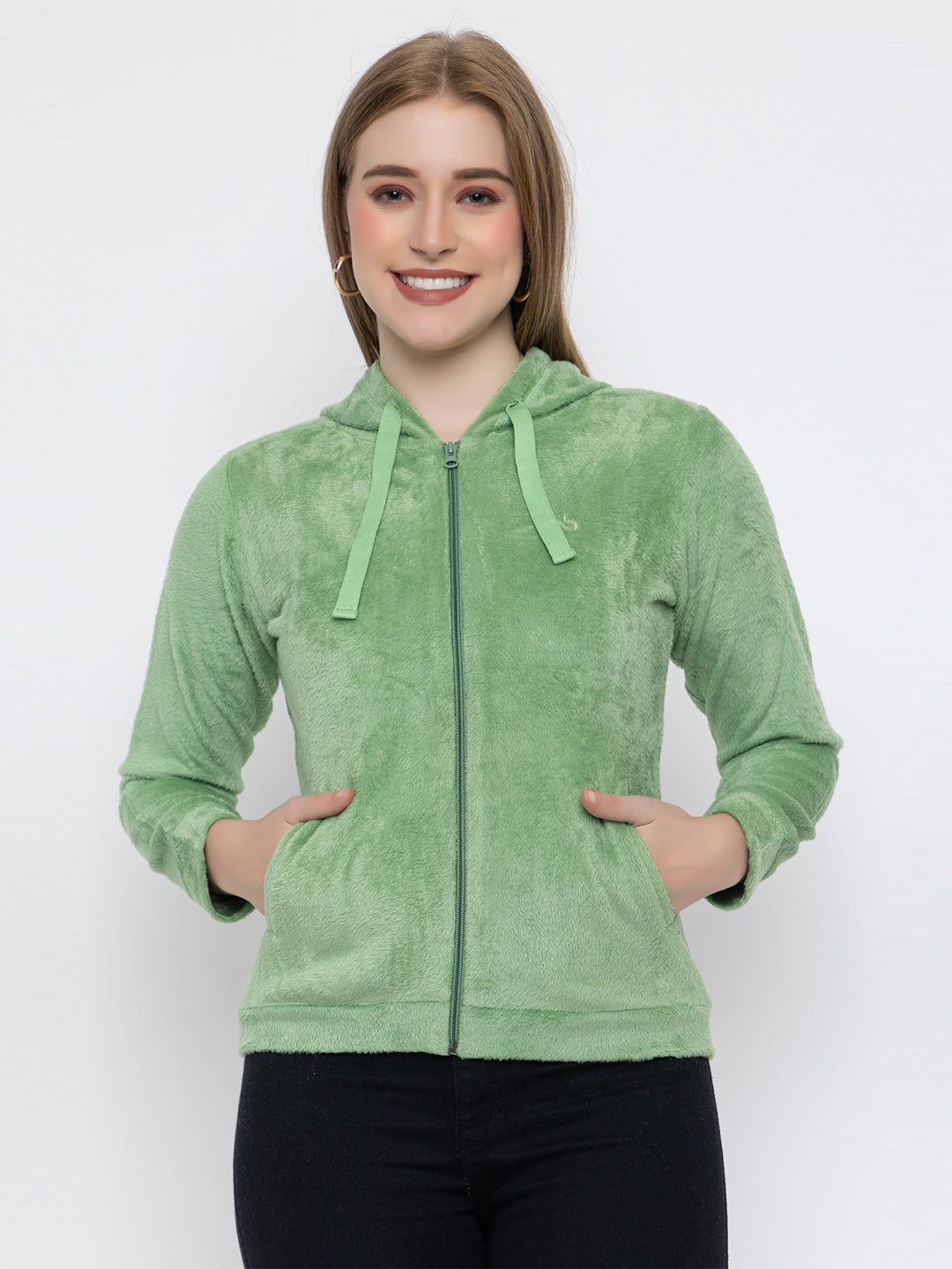 ANGELBELLS Women’s  Kiwi Velvet Hoodie – Soft & Cozy Full-Zip Sweatshirt