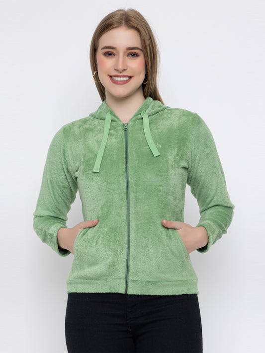ANGELBELLS | Women’s  Kiwi Velvet Hoodie – Soft & Cozy Full-Zip Sweatshirt