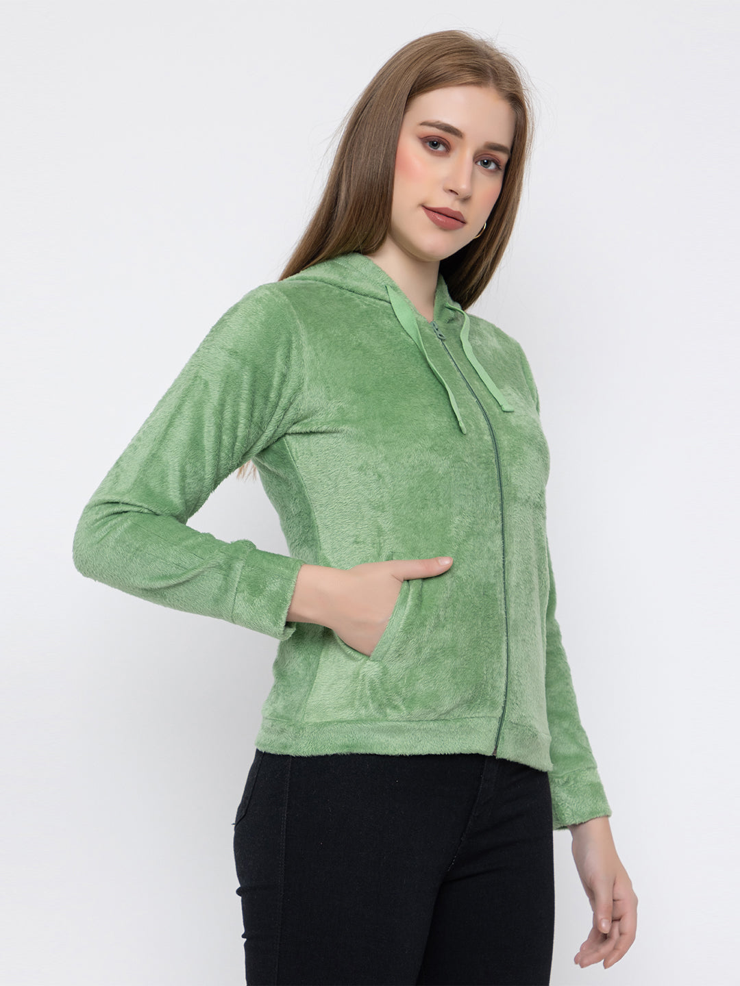 ANGELBELLS Women’s  Kiwi Velvet Hoodie – Soft & Cozy Full-Zip Sweatshirt