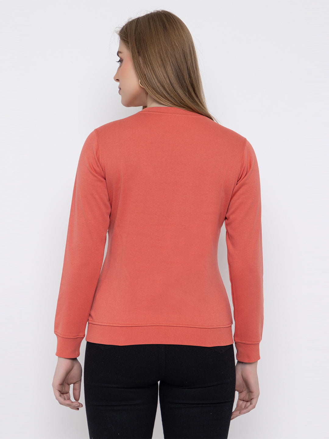 ANGELBELLS Women Round Neck Regular Sweatshirt (6460 RN - CORAL)