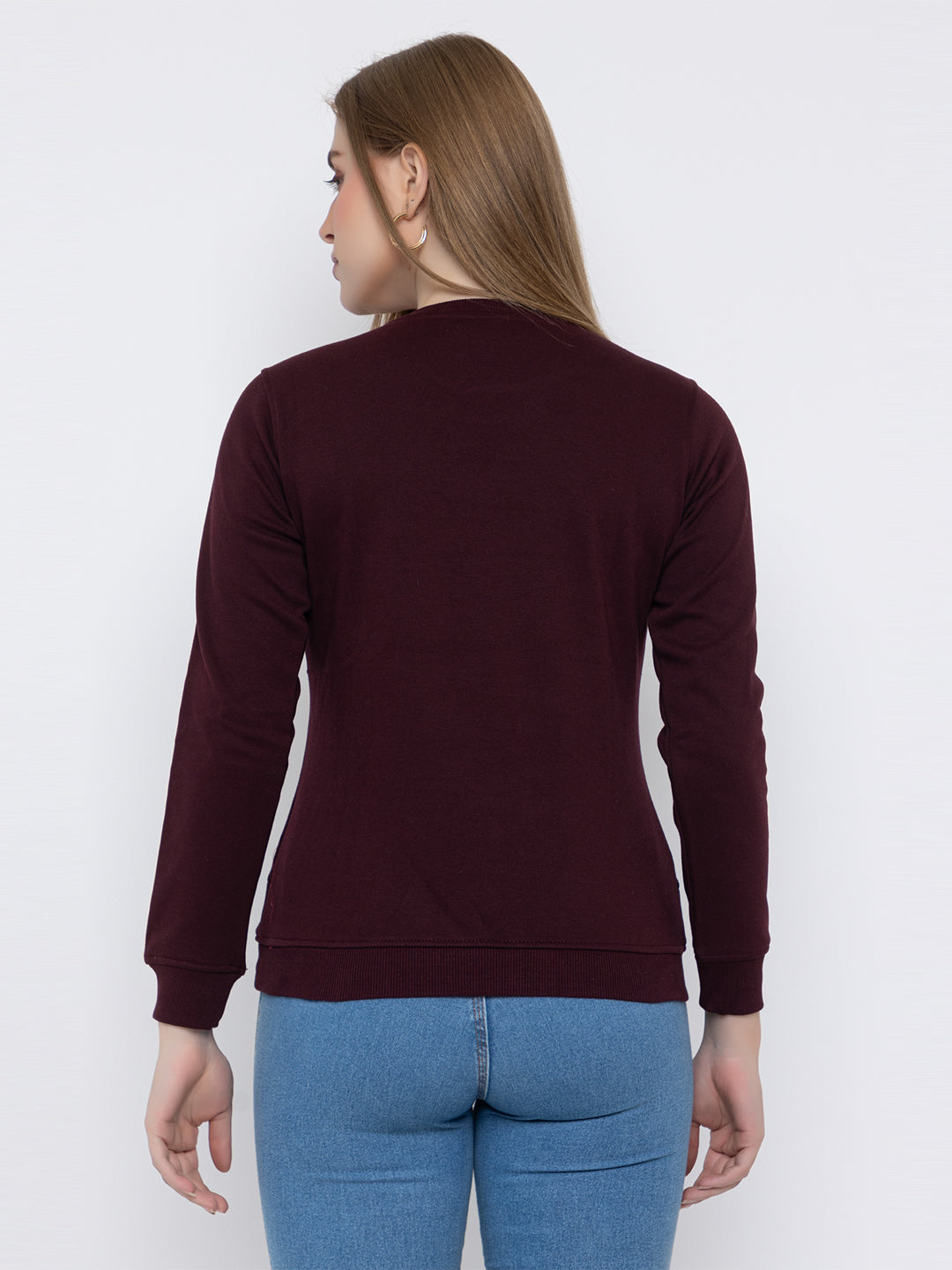 ANGELBELLS Women Round Neck Regular Sweatshirt (6460 RN - WINE)