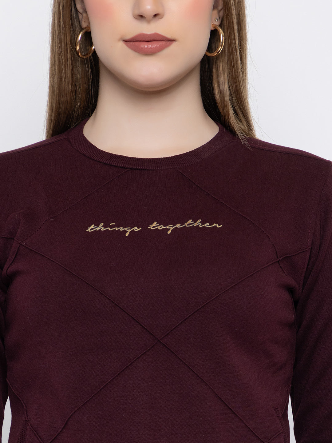 ANGELBELLS Women Round Neck Regular Sweatshirt (6460 RN - WINE)