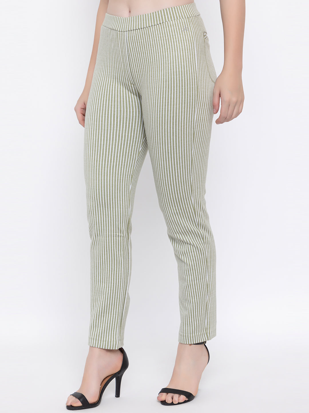 ANGELBELLS Women’s Striped Lycra Stretchable Slim-Fit Pants