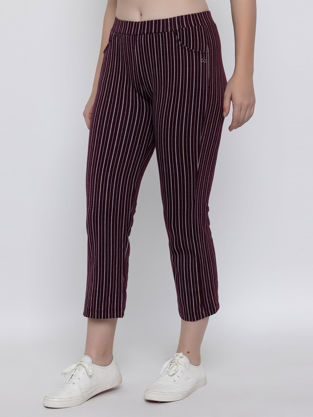ANGELBELLS Women’s Striped Tamarind Slim-Fit Pants – Comfy & Stylish Everyday Wear