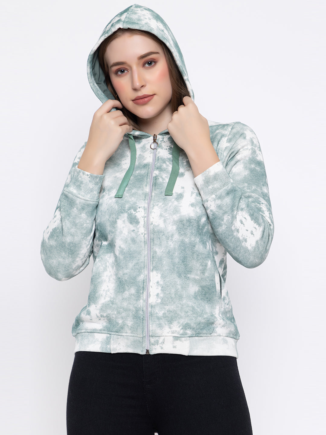ANGELBELLS Women's Cyan Camo Zip-Up Jacket – Stylish & Comfortable Outerwear