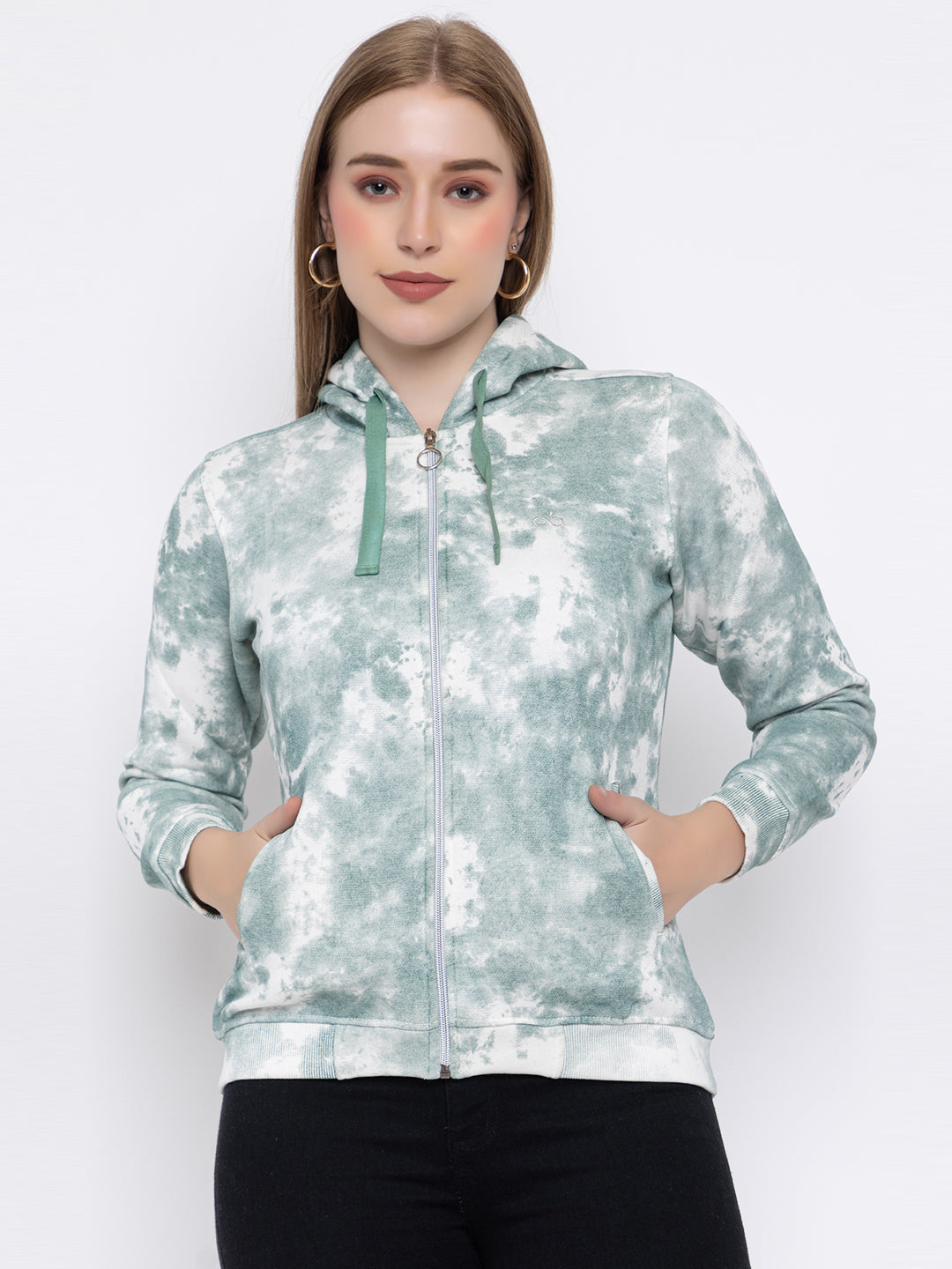ANGELBELLS Women's Cyan Camo Zip-Up Jacket – Stylish & Comfortable Outerwear
