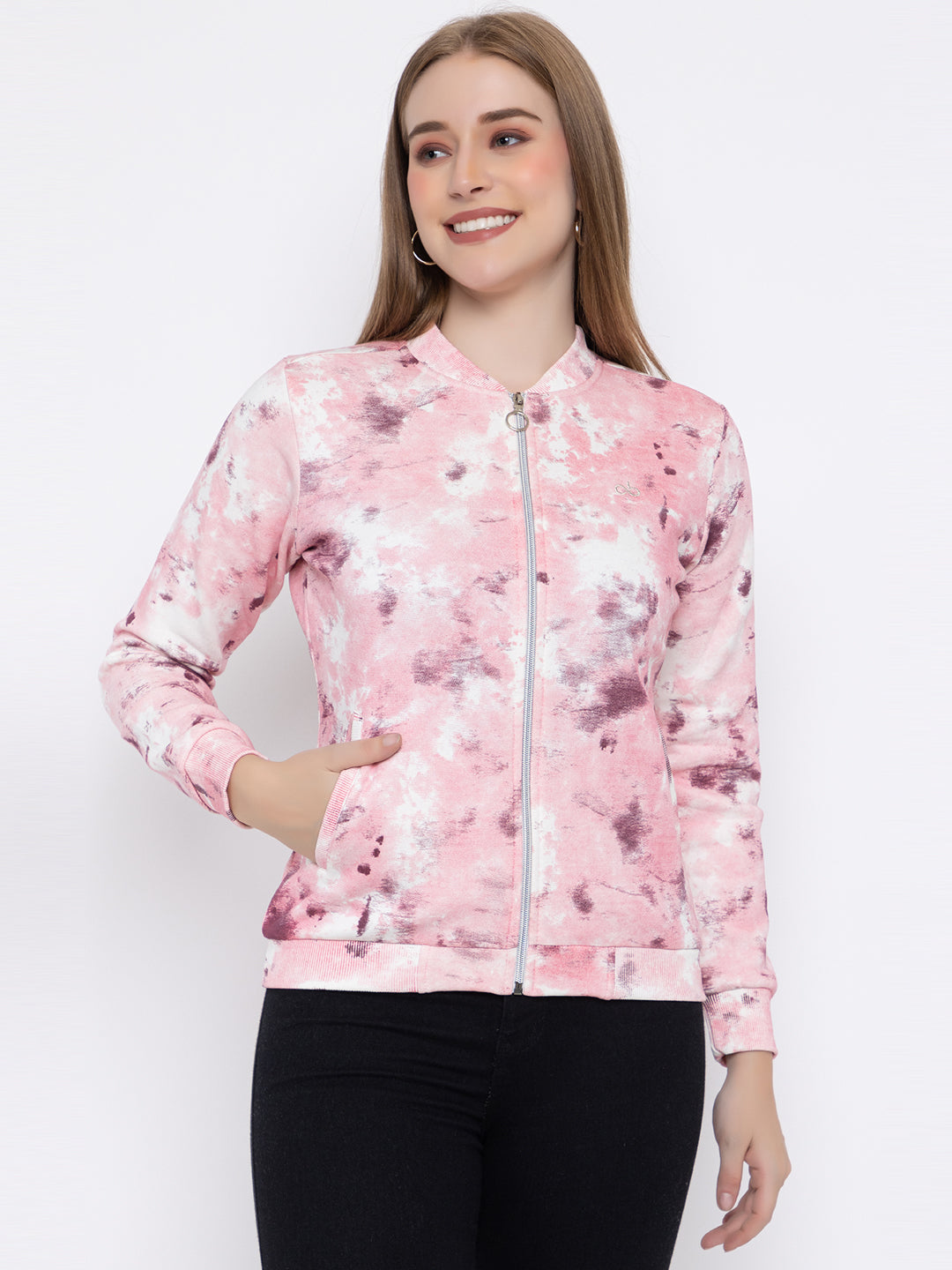 ANGELBELLS Women's Wine Pink Tia N Dye Zip-Up Jacket – Stylish & Comfortable Outerwear