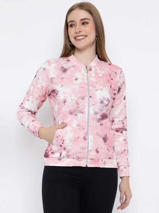 ANGELBELLS Women's Wine Pink Tia N Dye Zip-Up Jacket – Stylish & Comfortable Outerwear