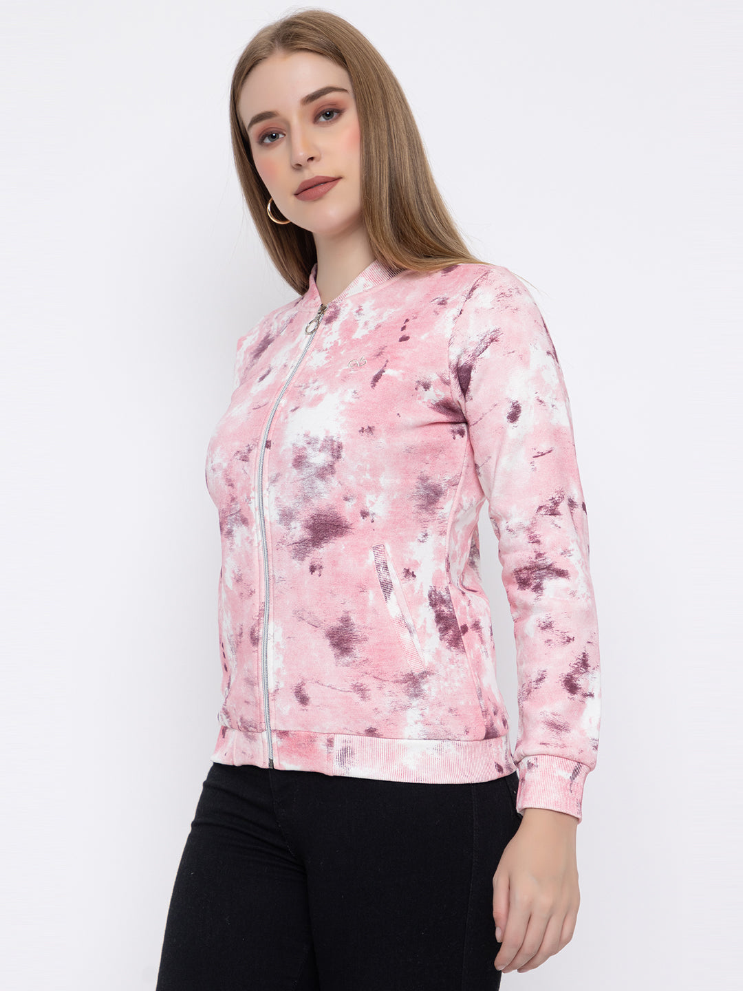 ANGELBELLS Women's Wine Pink Tia N Dye Zip-Up Jacket – Stylish & Comfortable Outerwear