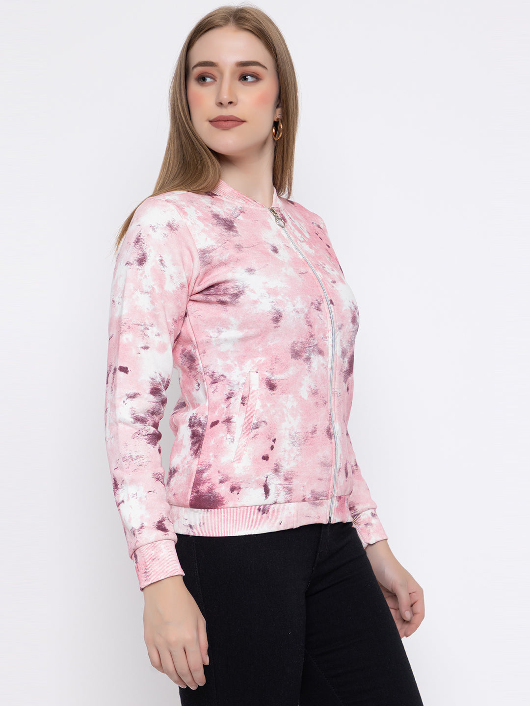 ANGELBELLS Women's Wine Pink Tia N Dye Zip-Up Jacket – Stylish & Comfortable Outerwear
