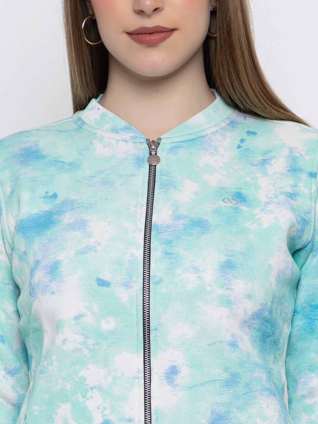 ANGELBELLS Women's Sea Green Tie N Dye Zip-Up Jacket – Stylish & Comfortable Outerwear