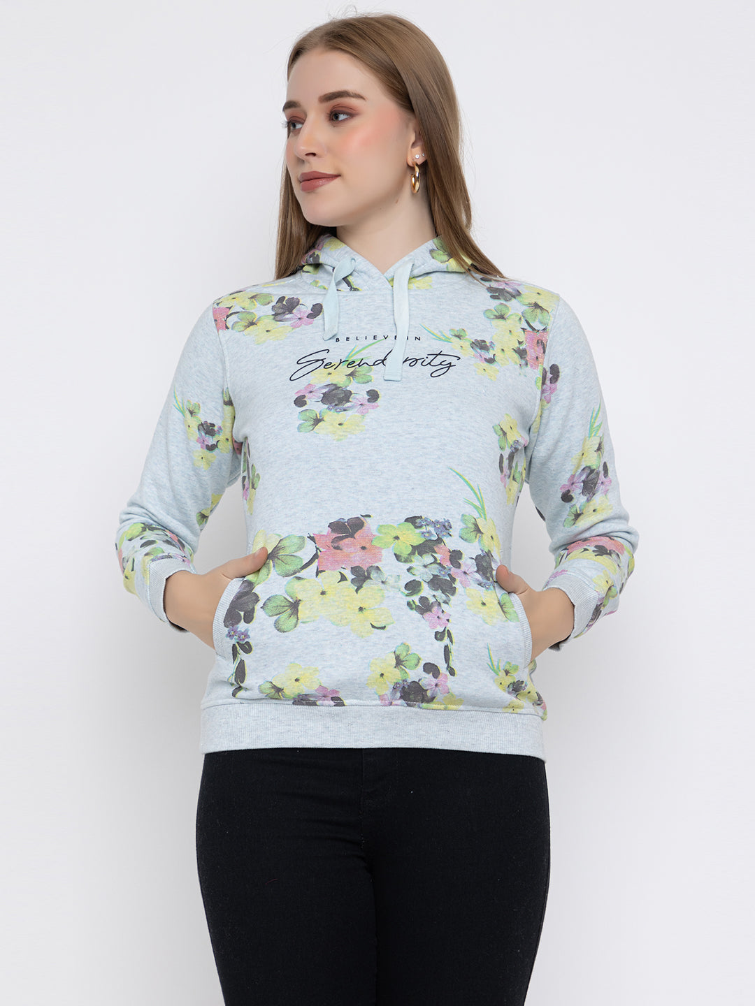 ANGELBELLS | Women's Stylish Hoodie Fleece Floral Sweatshirt