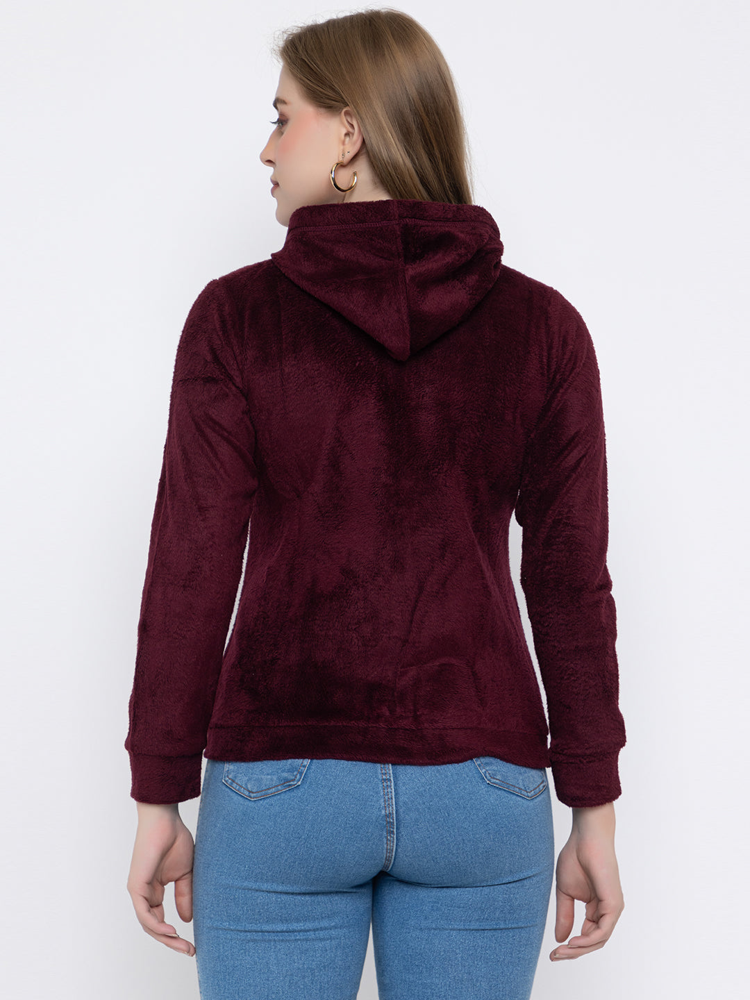 ANGELBELLS Women’s Wine Velvet Hoodie – Soft & Cozy Full-Zip Sweatshirt