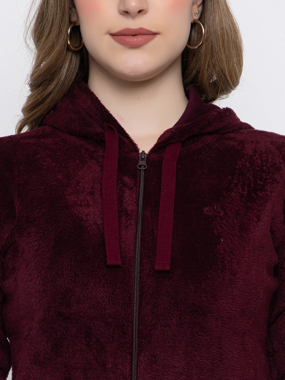 ANGELBELLS Women’s Wine Velvet Hoodie – Soft & Cozy Full-Zip Sweatshirt