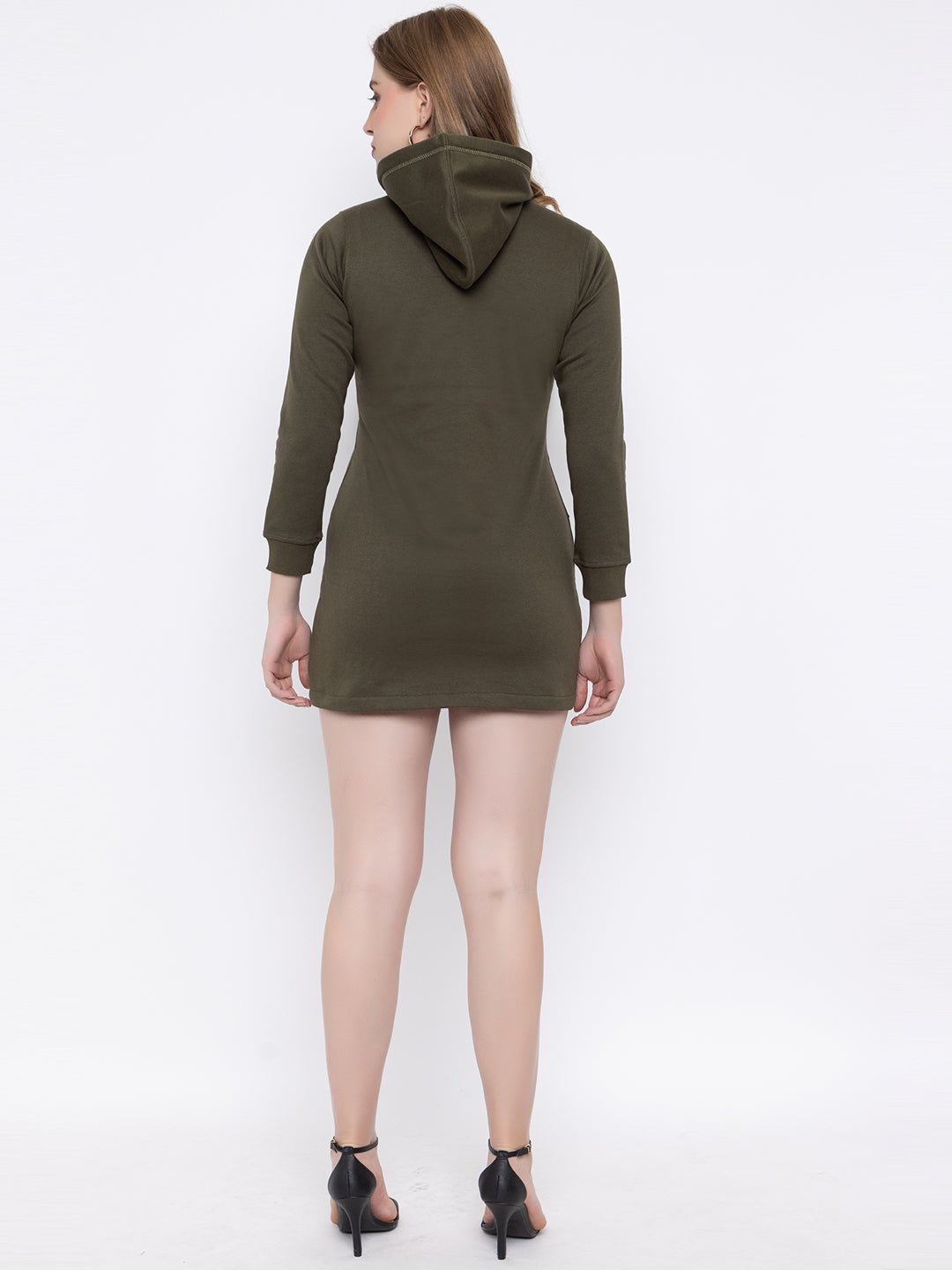 ANGELBELLS | Cozy Chic Fur Fleece Longline Hoodie Dress with Golden Zipper & Hip-Cover Design