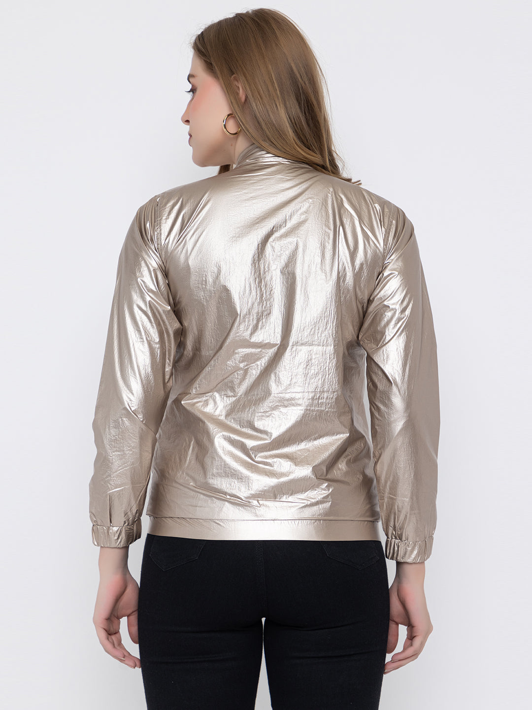 ANGELBELLS | Reversible Women’s Lightweight Jacket – Metallic Gold & Olive, Silver Zip