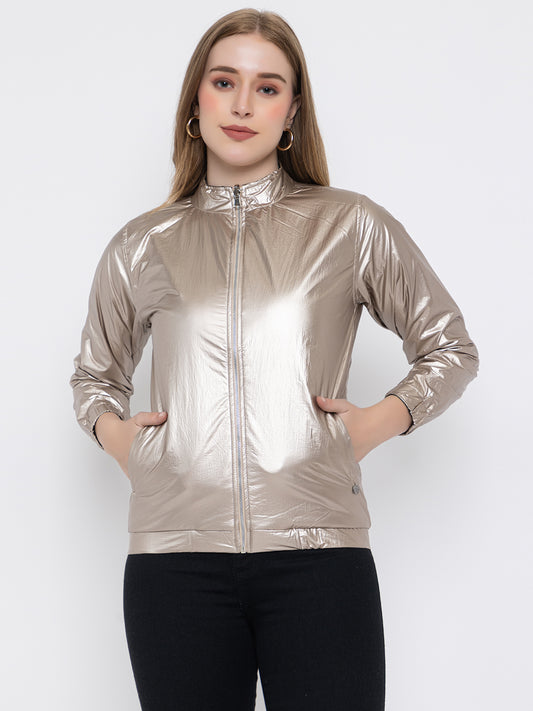 Metallic Silver Zip-Up Jacket – Trendy & Lightweight | Fashion Statement