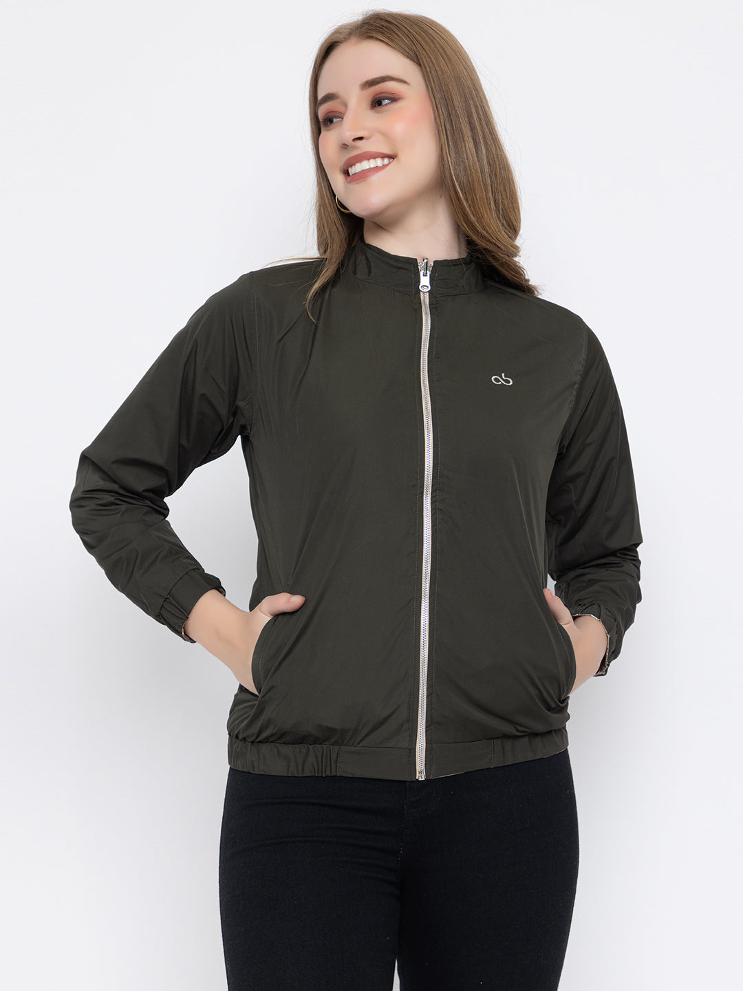 ANGELBELLS | Reversible Women’s Lightweight Jacket – Metallic Gold & Olive, Silver Zip
