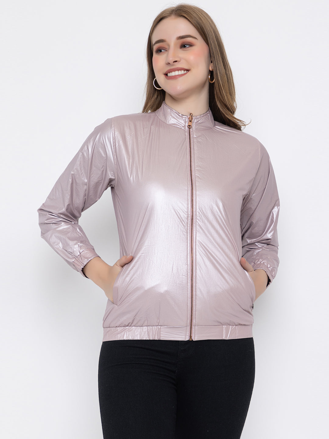 ANGELBELLS | Reversible Women’s Lightweight Jacket – Metallic Pink & Wine, Rose gold Zip