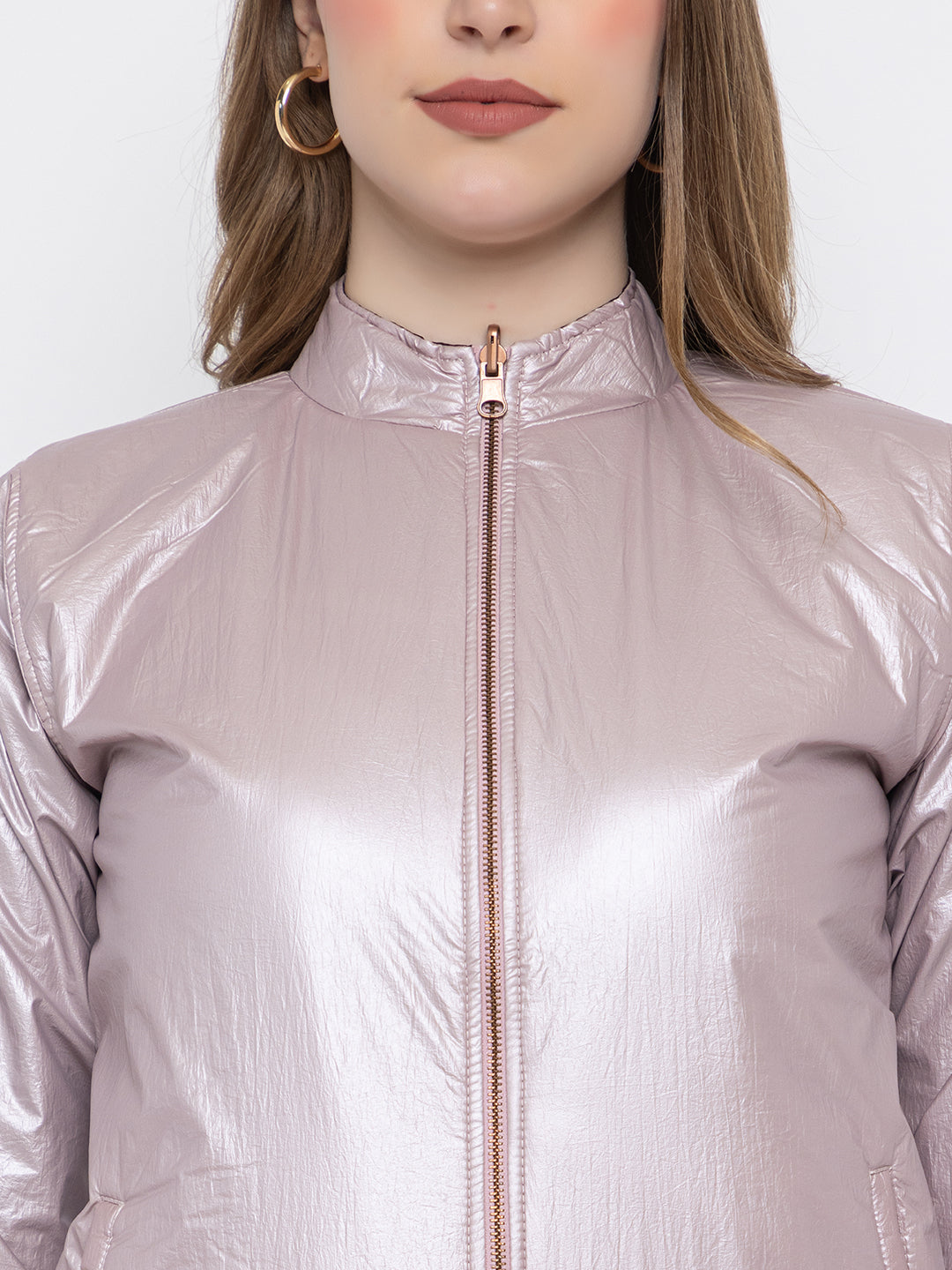 ANGELBELLS | Reversible Women’s Lightweight Jacket – Metallic Pink & Wine, Rose gold Zip