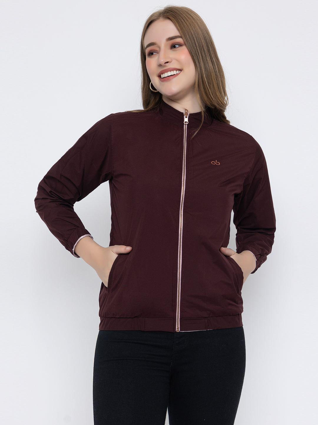 ANGELBELLS | Reversible Women’s Lightweight Jacket – Metallic Pink & Wine, Rose gold Zip