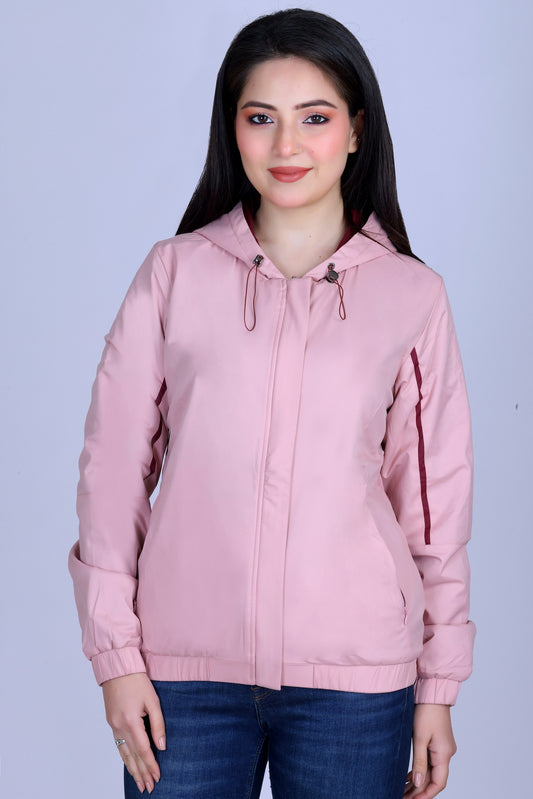 **Angelbells Pink-Maroon Reversible Hoodie: Elastic Dual-NS Bomber Bliss**