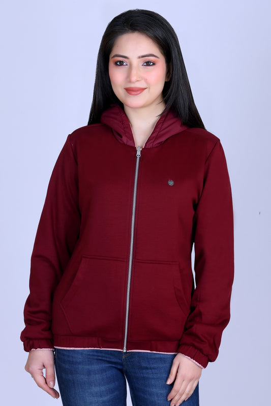 **Angelbells Pink-Maroon Reversible Hoodie: Elastic Dual-NS Bomber Bliss**