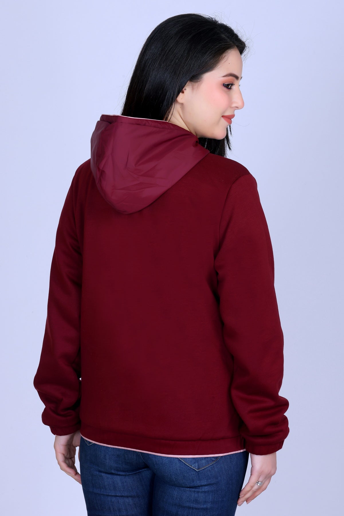 **Angelbells Pink-Maroon Reversible Hoodie: Elastic Dual-NS Bomber Bliss**