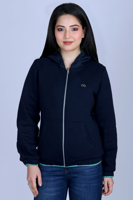 **Angelbells Green-Navy Reversible Hoodie: Elastic Dual-NS Bomber Bliss**