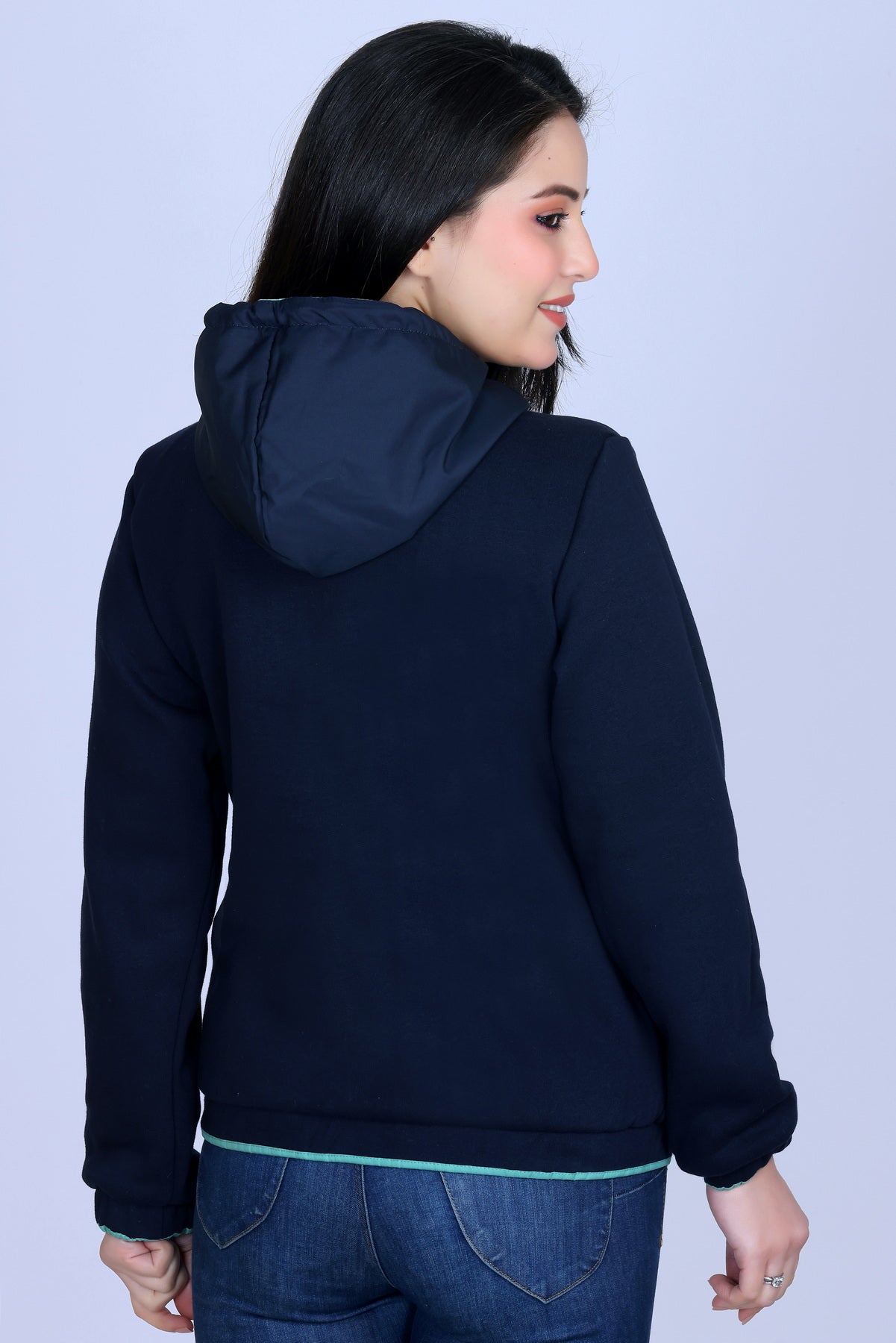 **Angelbells Green-Navy Reversible Hoodie: Elastic Dual-NS Bomber Bliss**