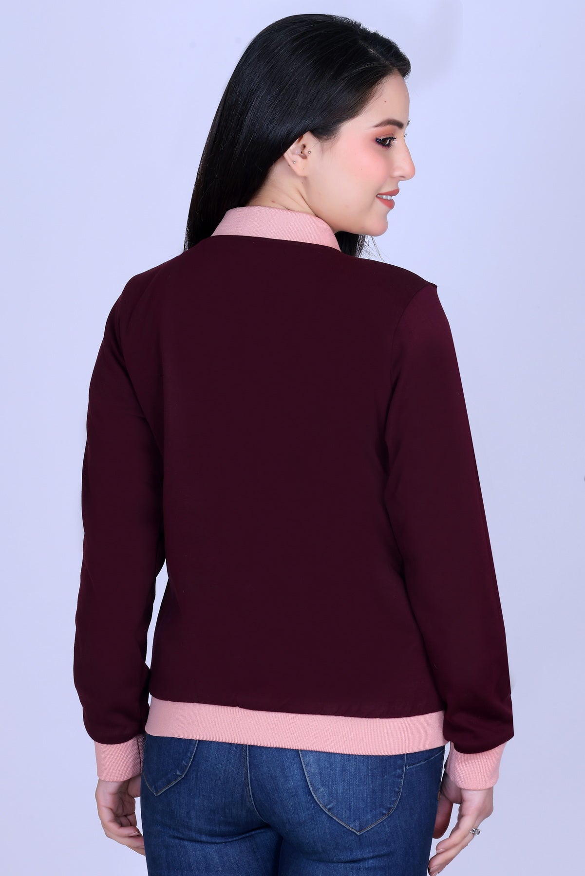 Angelbells Reversible Salmon-Wine Bomber: YKK Zip Dual-Fleece Luxury