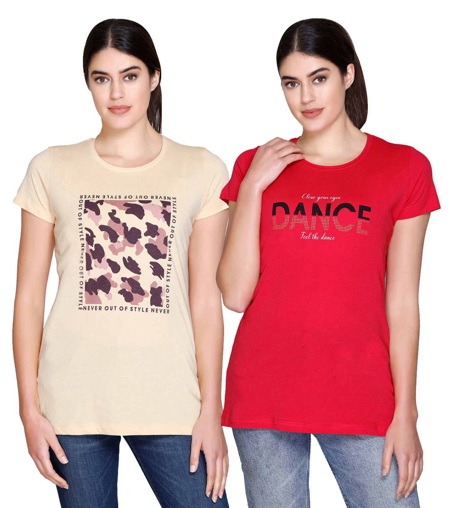 Angelbells Women's Cotton Stylish Tees Pack of 2