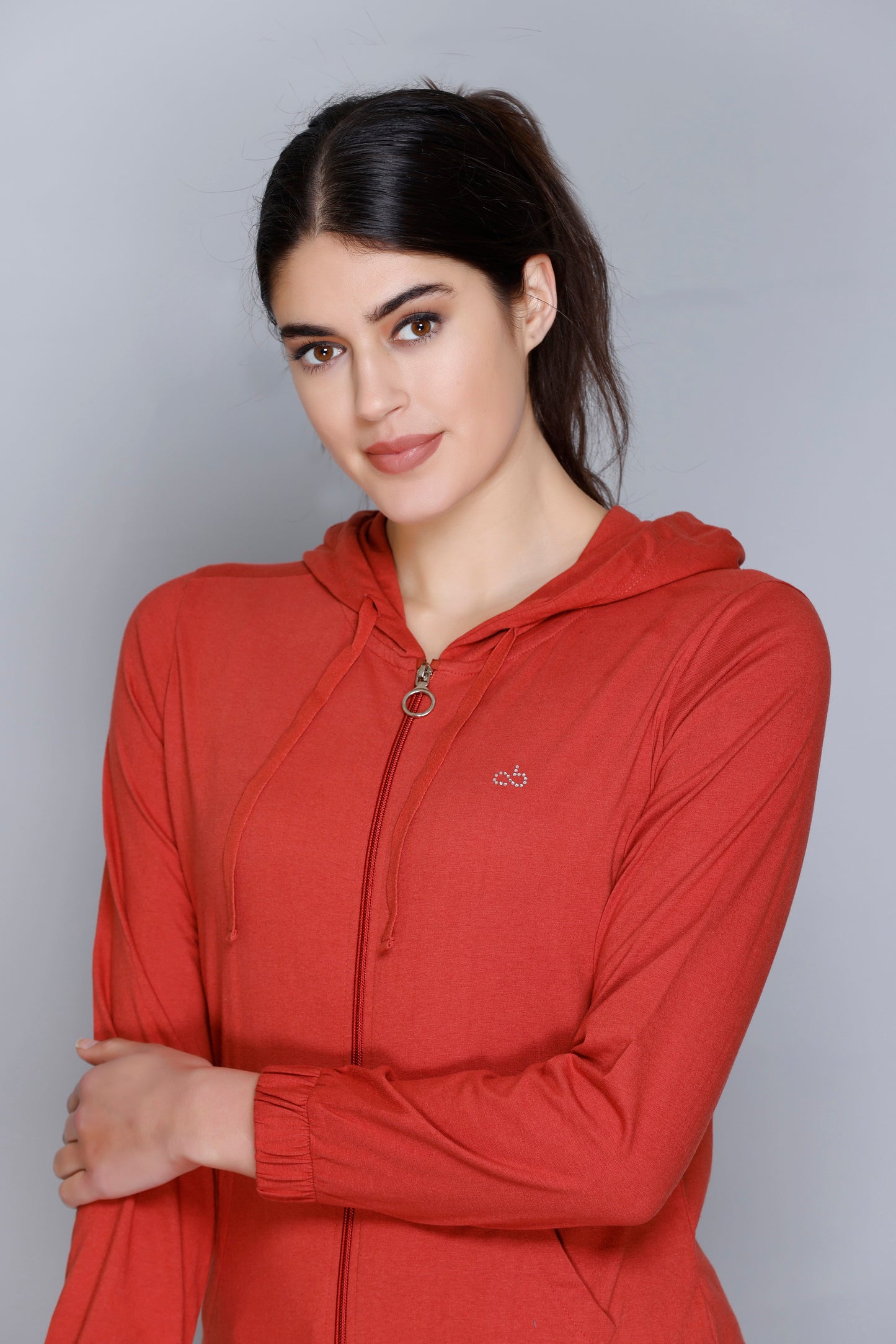 ANGELBELLS Sun Protection Hoodie – Elegant & Cozy Everyday Layer | Rust | 36515 FH
