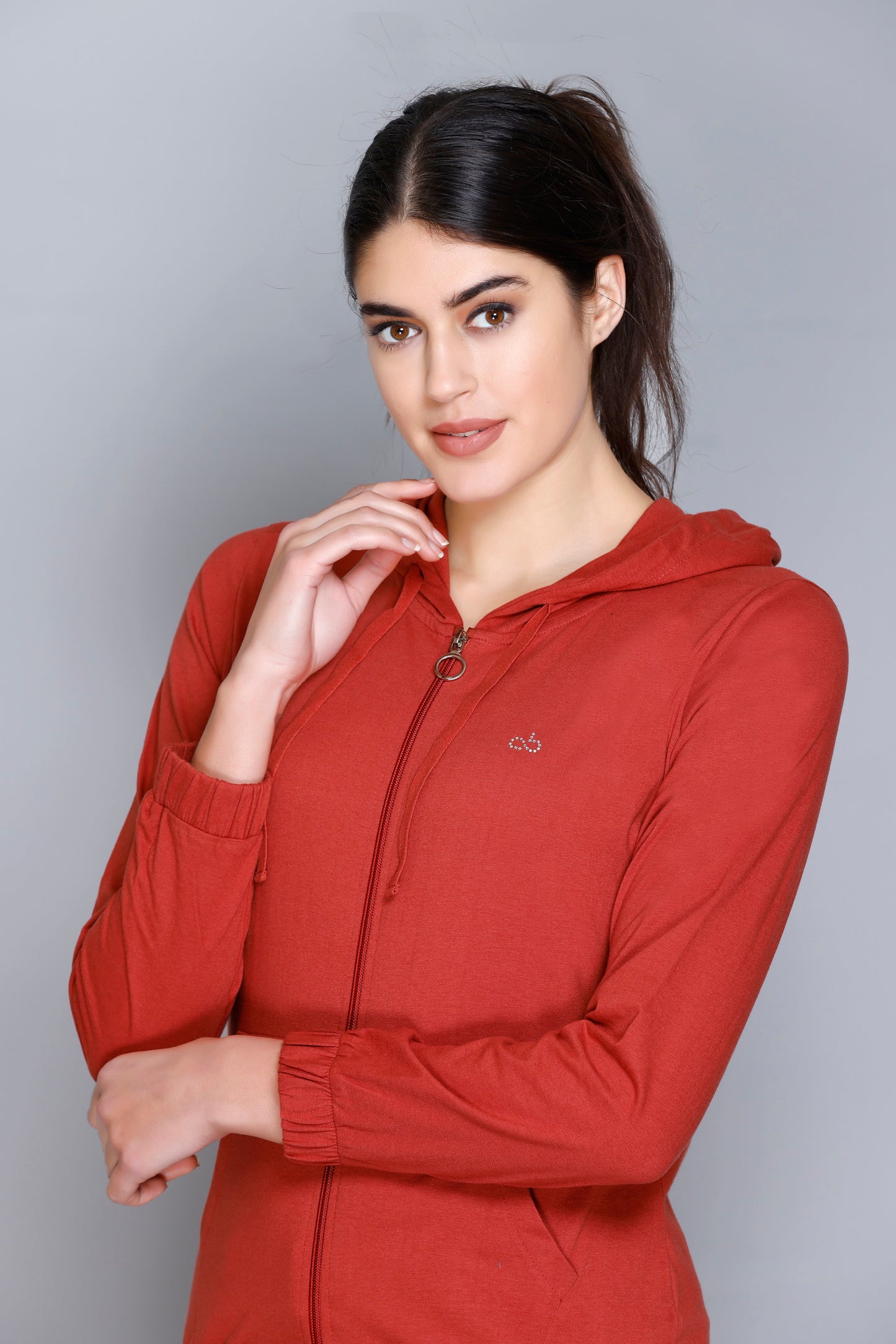 ANGELBELLS Sun Protection Hoodie – Elegant & Cozy Everyday Layer | Rust | 36515 FH