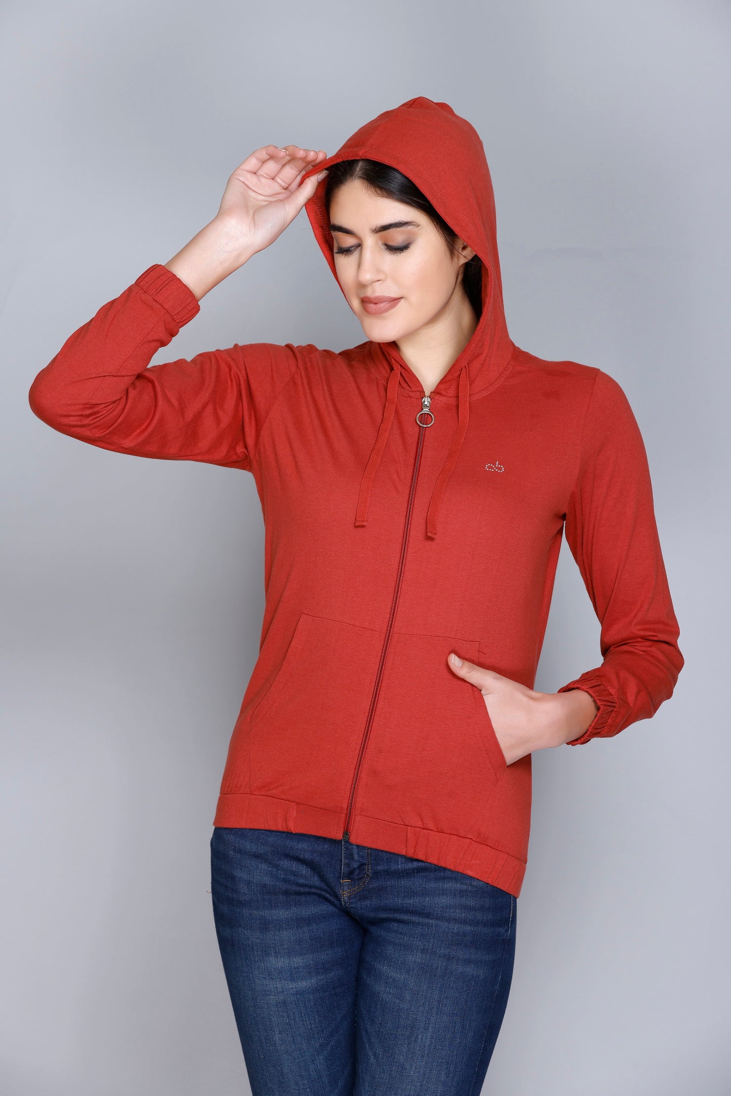 ANGELBELLS Sun Protection Hoodie – Elegant & Cozy Everyday Layer | Rust | 36515 FH