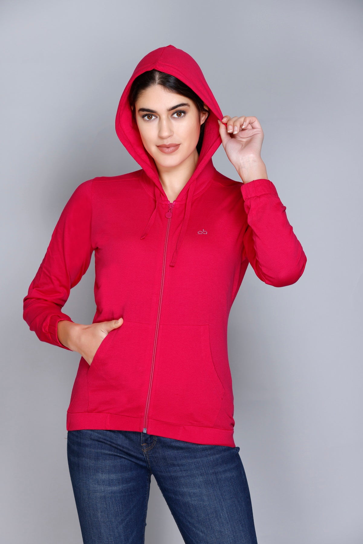 ANGELBELLS Sun Protection Hoodie – Elegant & Cozy Everyday Layer | Red | 36515 FH