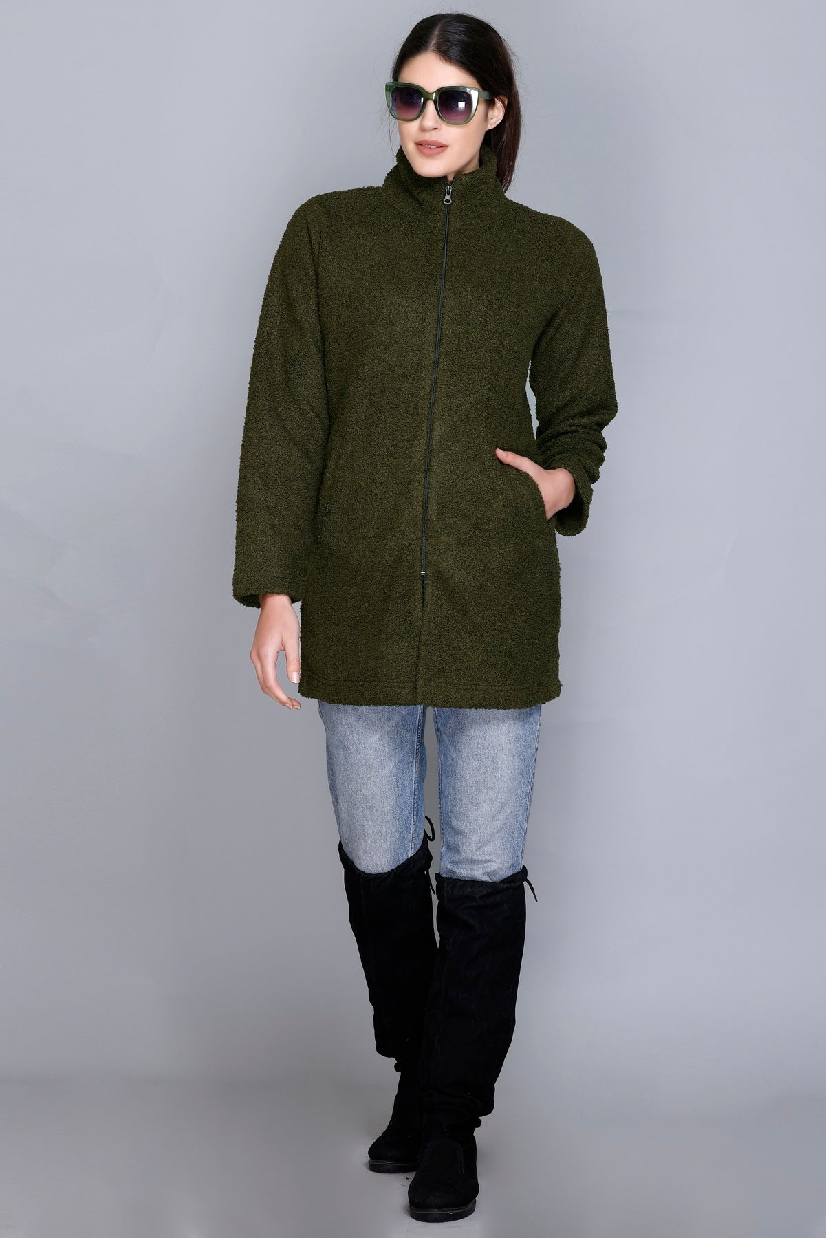 ANGELBELLS | Cloud-Soft Evergreen Sherpa Cocoon Jacket