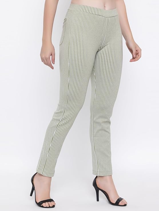 ANGELBELLS Women’s Striped Lycra Stretchable Slim-Fit Pants