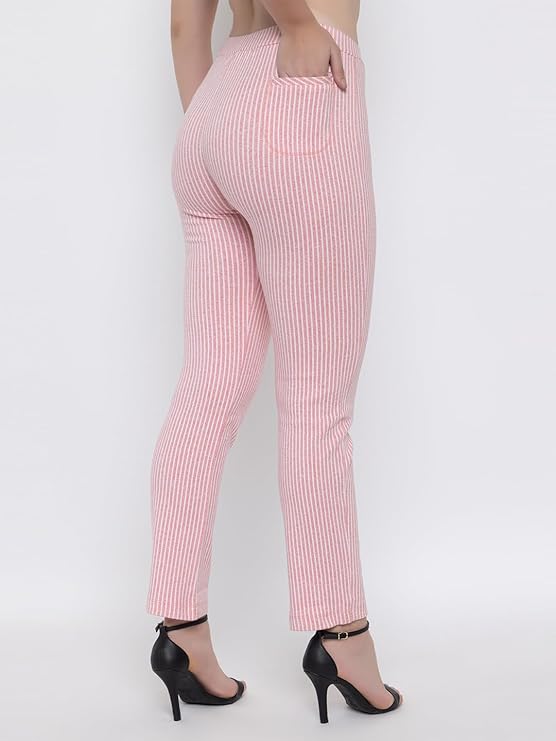 ANGELBELLS Women’s Striped Lycra Stretchable Slim-Fit Pants