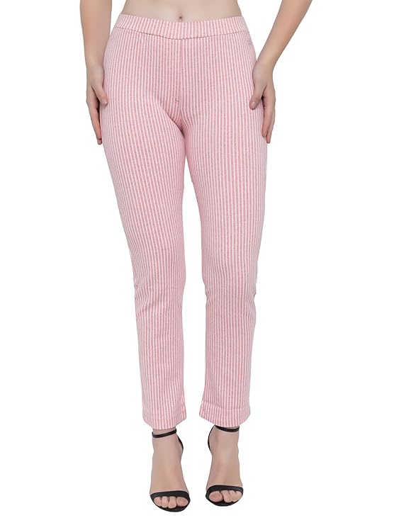 ANGELBELLS Women’s Striped Lycra Stretchable Slim-Fit Pants
