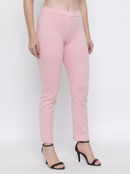 ANGELBELLS Women’s Striped Lycra Stretchable Slim-Fit Pants