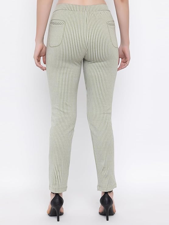 ANGELBELLS Women’s Striped Lycra Stretchable Slim-Fit Pants