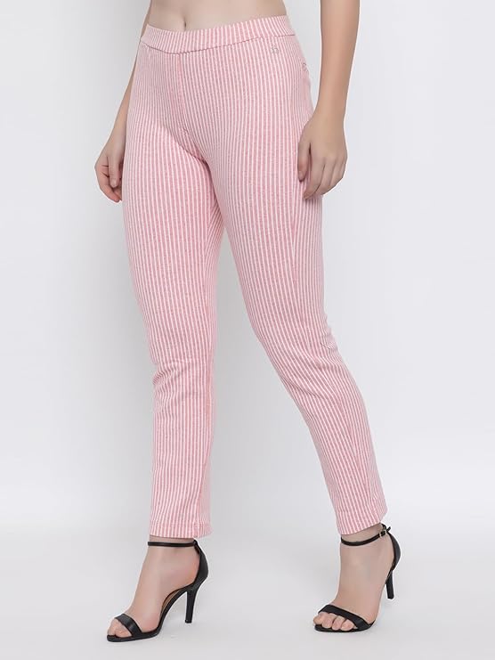 ANGELBELLS Women’s Striped Lycra Stretchable Slim-Fit Pants